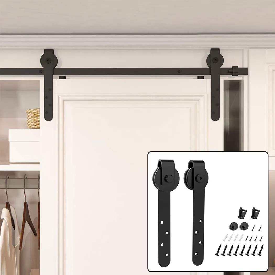 Mini Barn Door Sliding Kit Black Sturdy Hardware Kits For Cabinet Doors Rail Set Smooth Silent Easy Installation