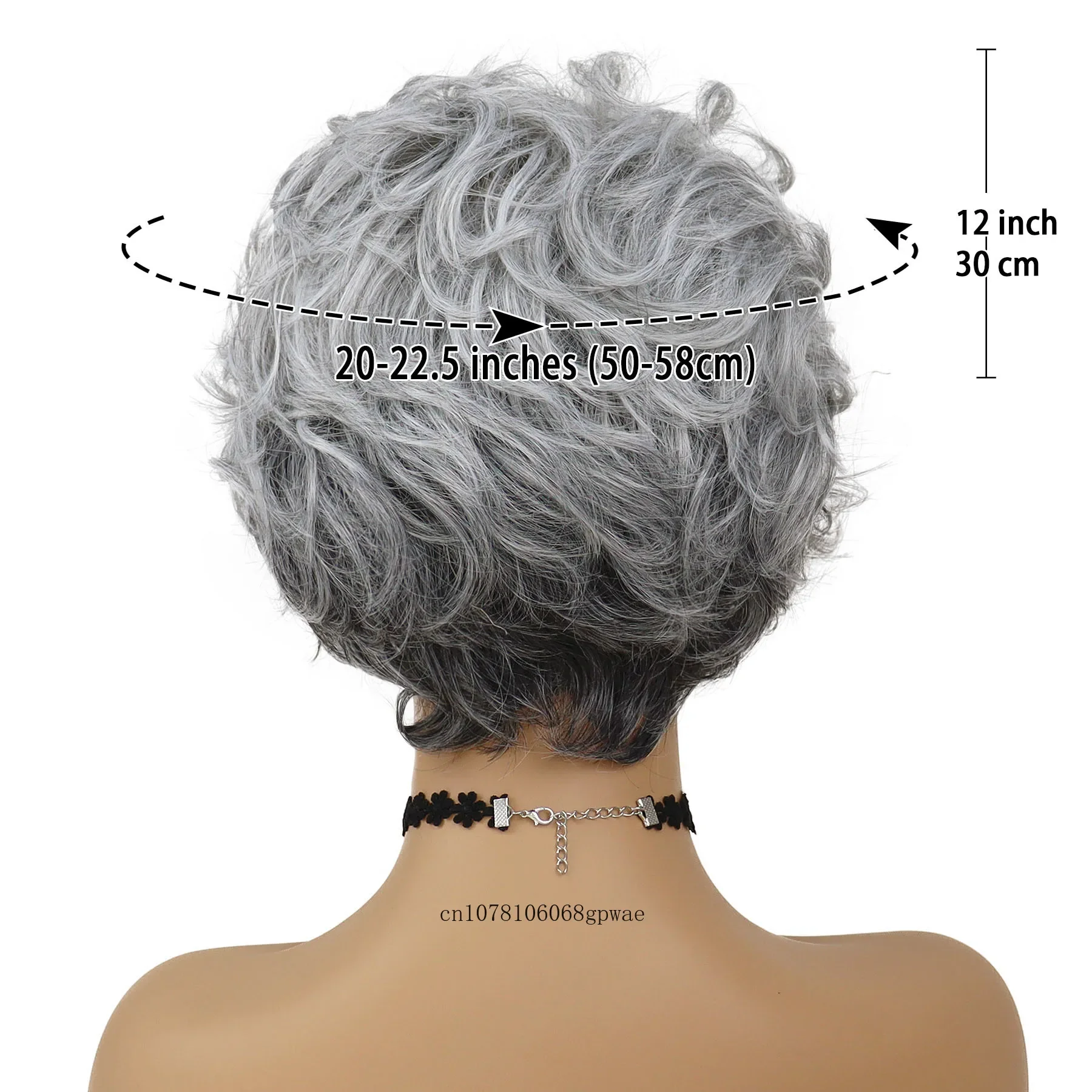 باروكات صناعية قصيرة مجعدة باللون الرمادي للنساء، باروكة للسيدات العجوز مع غرة، لون رمادي، شعر مستعار كوسبلاي للحفلات التنكرية اليومية للهالوين #6