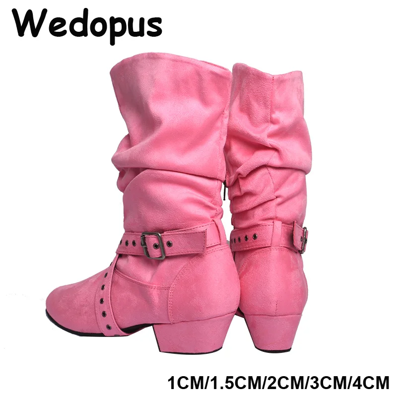 Wedopus Customized Heel Girls Dance Warm up Boots Pleated Faux Suede Comfortable Urban Step Line Dance Boots Women Bright Pink