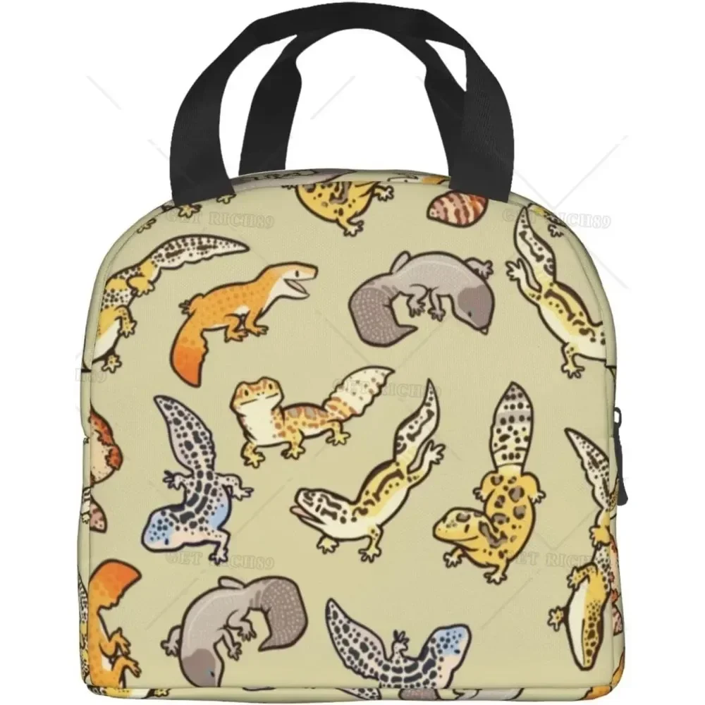 Cartoon Cute Leopard Gecko Lunch Bag for Women Men Insulated Lunch Box Reusable Waterproof Lunch Holder Cooler Tote Bag