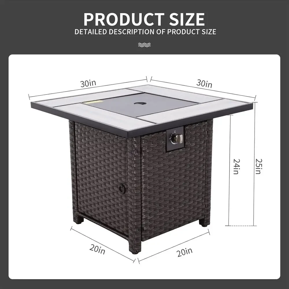 30 Inch Wicker Patio Fire Pit Table with Fire Glass for Outdoor Parties and Backyard Gatherings