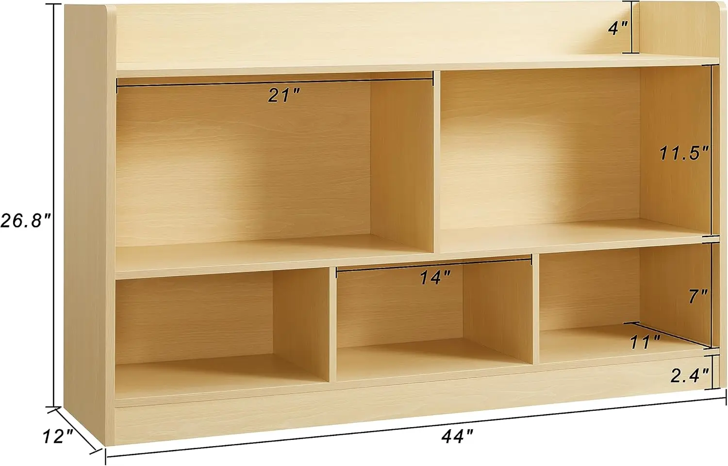 Toy Storage Organizer, 5-Section Bookshelf for Organizing Books Toys, Wooden Storage Cabinet Daycare Furniture for School,