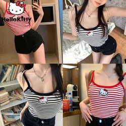 Sanrio Hello Kitty Stripes canotta da donna Sling Hot Girl canotte Kawaii Style Elastic Bottom Tees Cute Cartoon Tops