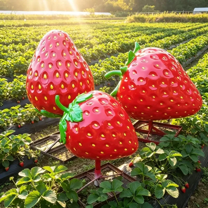 for Custom Modern Outdoor Fruit Garden Decor Life Size Strawberry Statue Vegetable Sculpture Resin Hand Painted Model