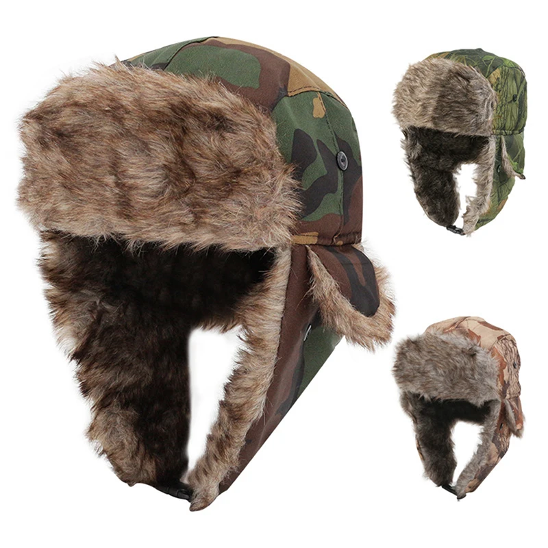 Lei Feng Hat Old Man Earflap Hat Camouflage Warm Winter Elderly Hat Cap Thick Flaps Ski Hat Colorful Fashion Unisex Warm Outdoor