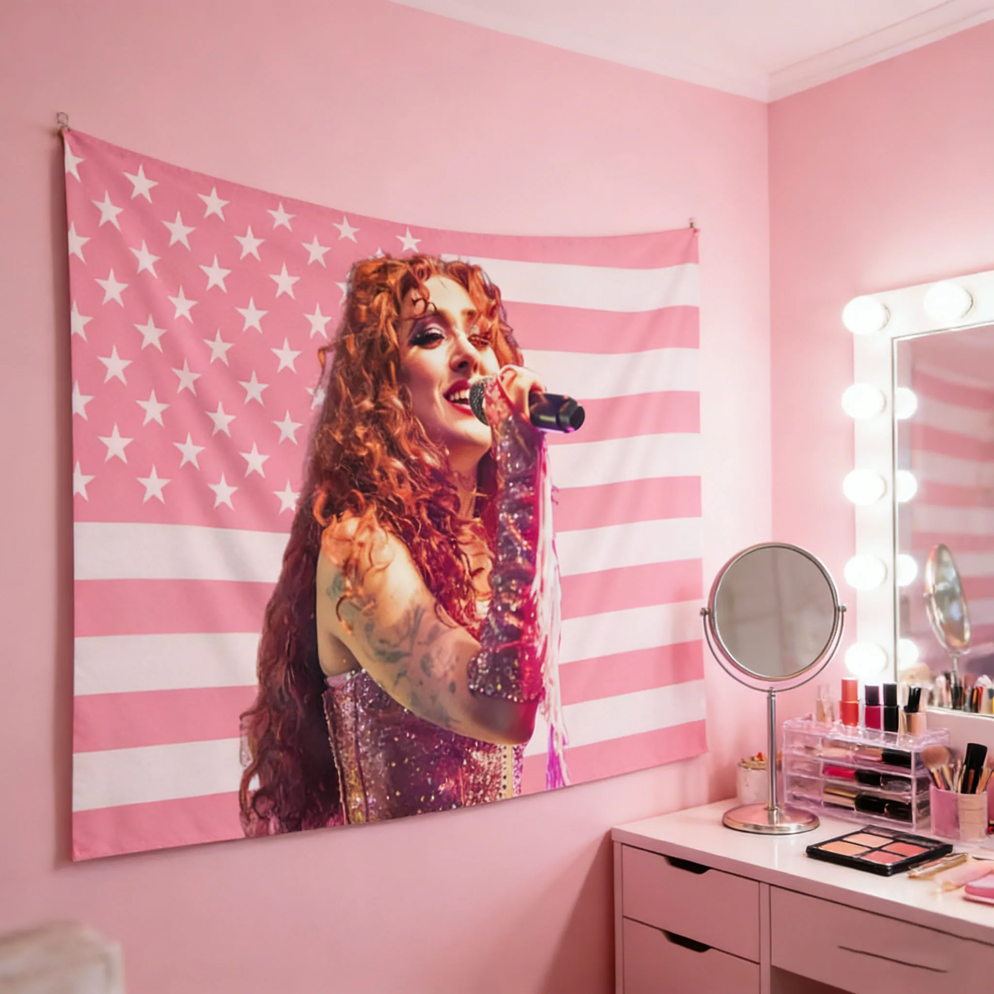 Chappell Roan Wandteppich, Musik-Konzert-Banner-Flagge, ästhetische Raumdekoration für Schlafzimmer, Wohnheim, Zuhause