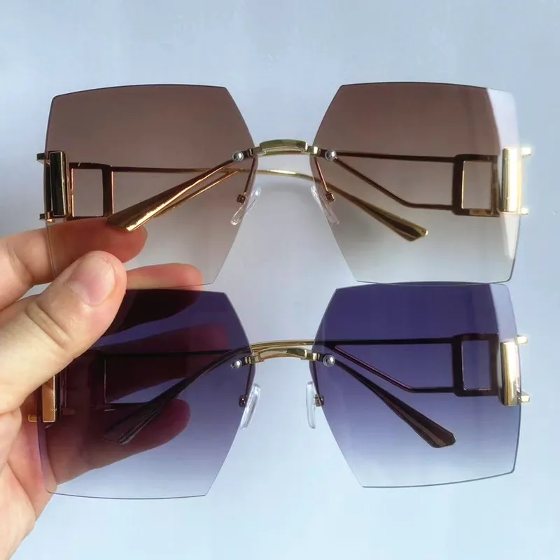 NEUE Sonnenbrille für Damen, Randlos, UV-Schutz, Eckige Brille mit Farbverlauf-Gläsern, Google-Legierungs-Bügel, Sonnenbrille – Detail 3