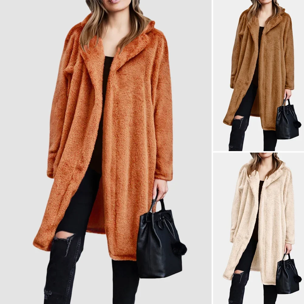 

Women's Long Coat Autumn Spring Solid Color Notched Lapel Open Front Long Sleeve Draped Silhouette Daily Essential
