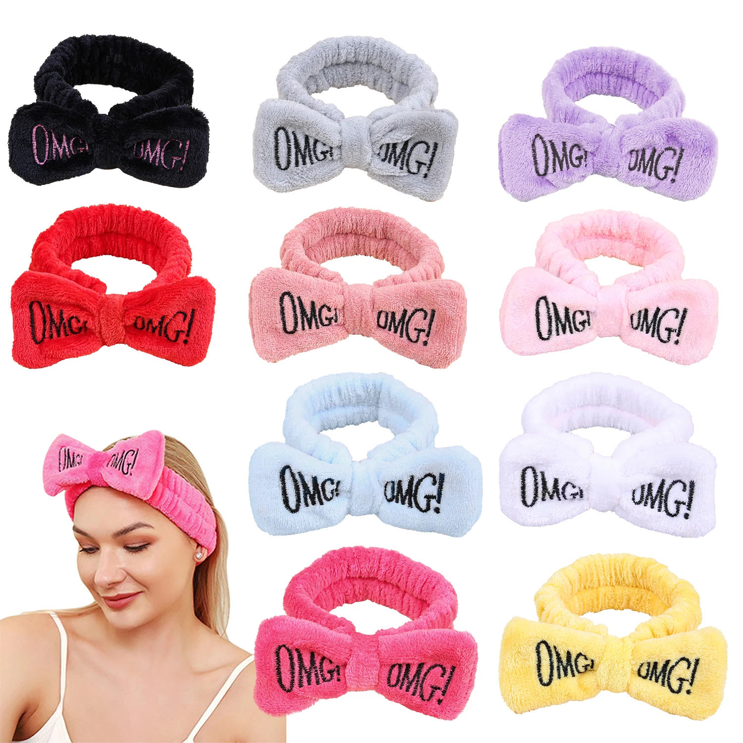 1/10PCS Women Headbands for SPA Makeup and Washing Face Love Hair Bows Headband Elastic Hairbands Headwear for Girls Women