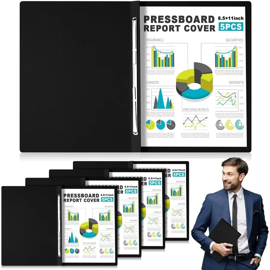 

5 Pcs 8.5 x 11 Ih Pressboard Report Cover 3'' Capacity Presentation Binder Folder with Metal Prong for Business Presentations C