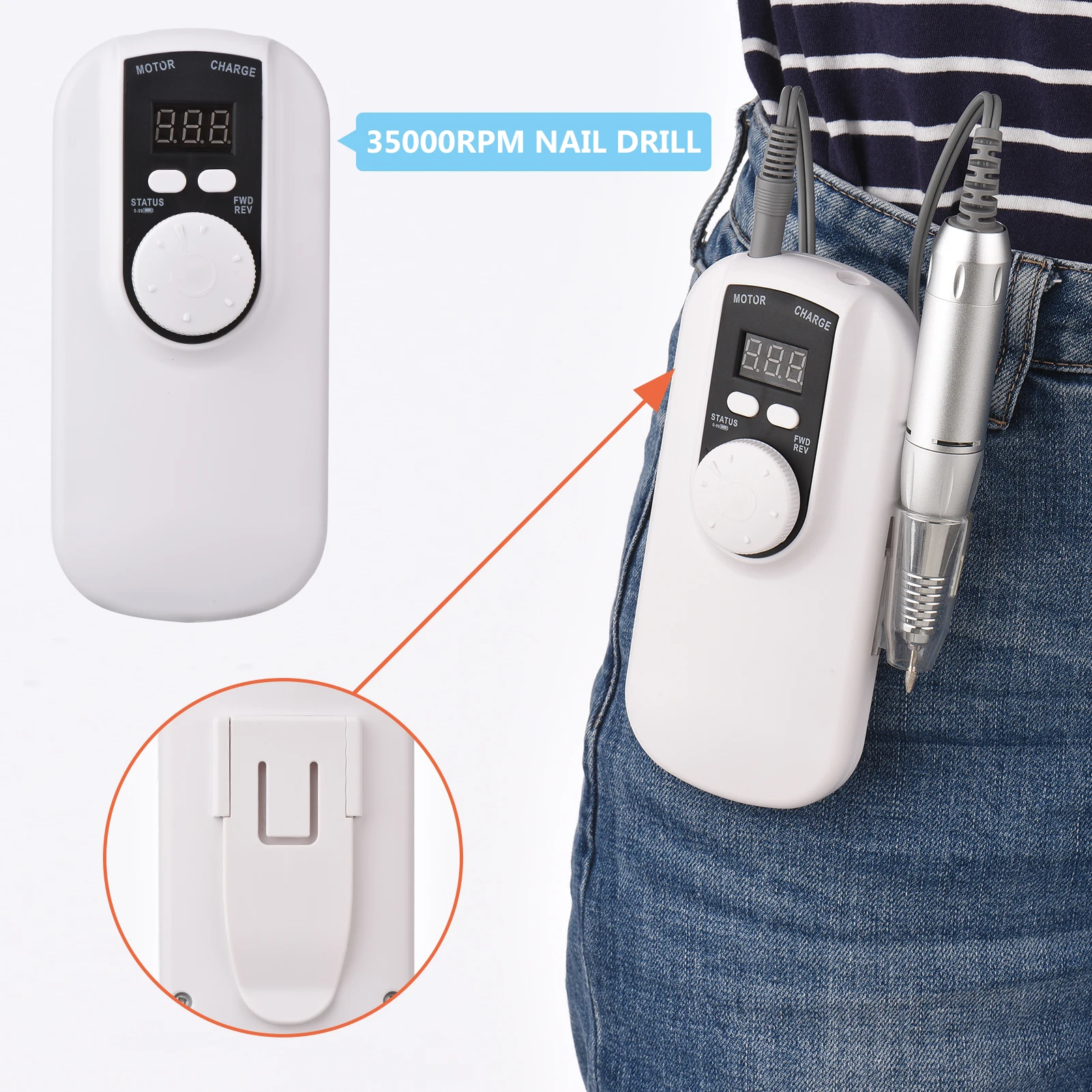 Trapano per Unghie Ricaricabile Elettrico 35000RPM Alta Velocità con Display LED e Supporto per Penna