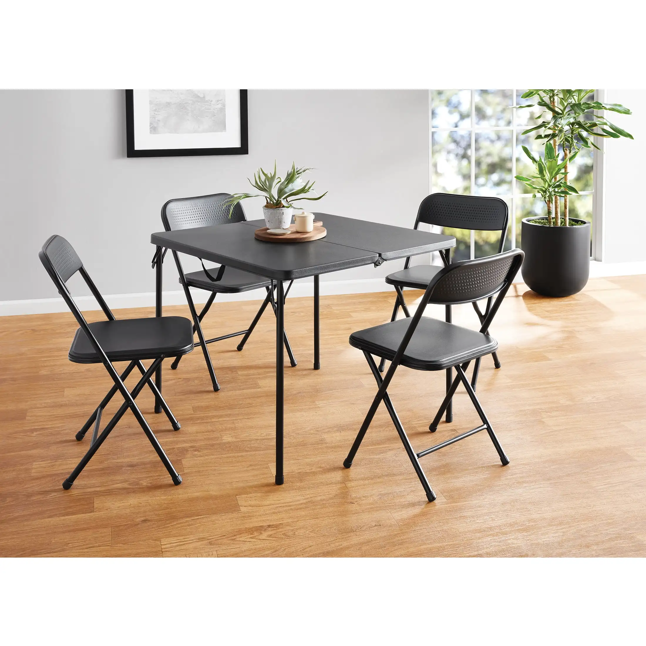 5-Piece Resin Folding Table and Four Folding Chairs Set for Serving Table, Craft Supply Table, Outdoor Dining Table