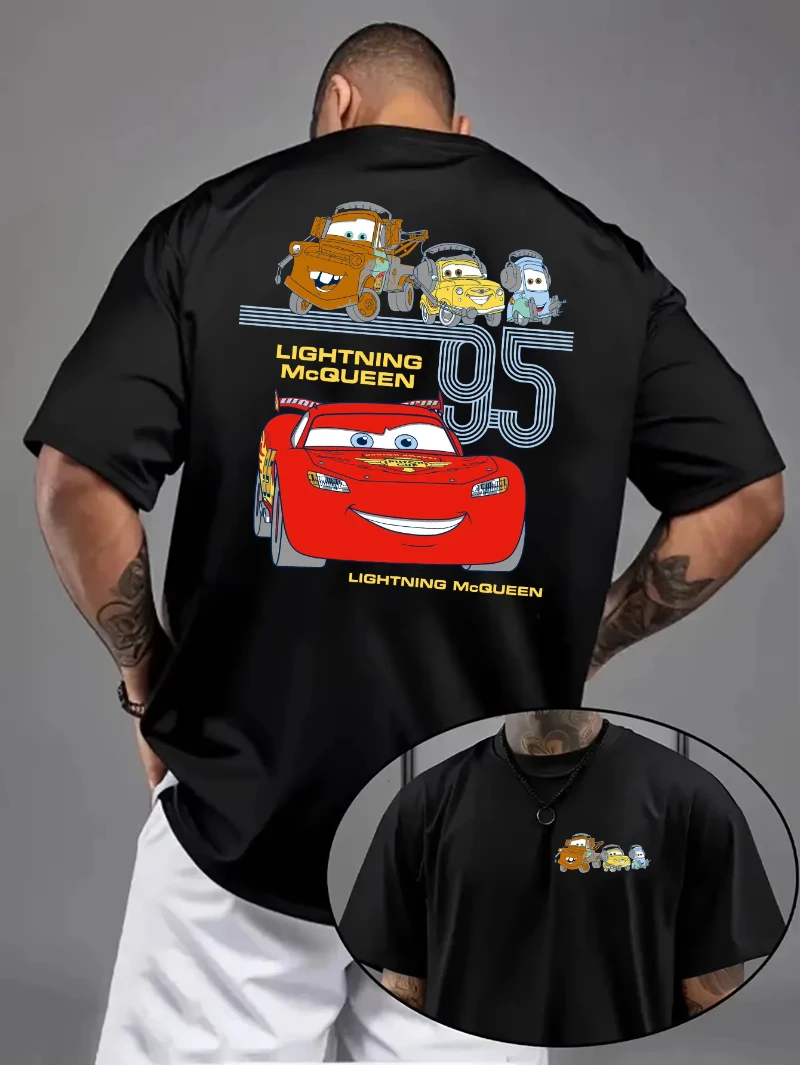 مينيسو 2025 موضة عيد الميلاد جديد ماكوين 95 ماتر الرجال سيارة البرق تي شيرت عادية المتضخم للجنسين تي شيرت ملابس الشارع
