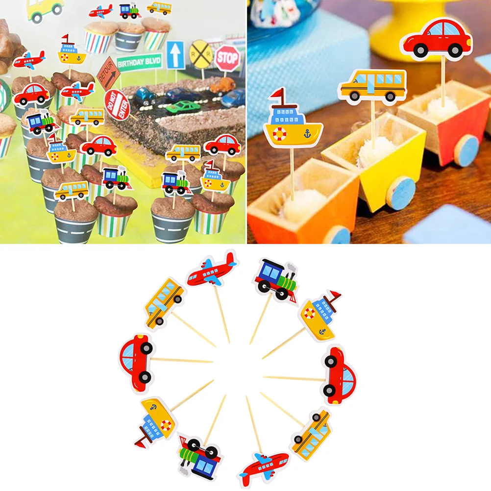 30 Pcs Decor Cupcake Toppper Transportation Design Topppers Picks Decoration Cartoon Ornament