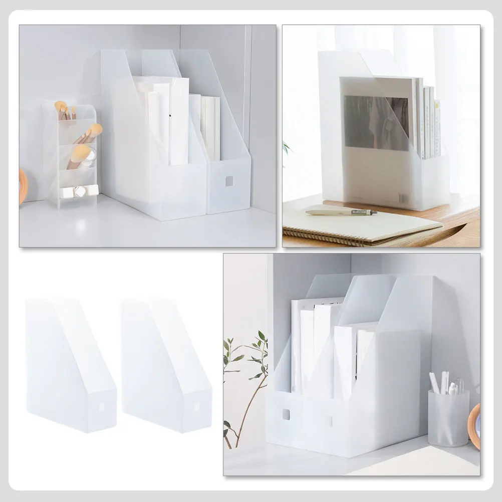 2pcs File Rack Transparent Plastic Desktop Organizer 9x24x27cm Double Sided Storage Shelf Document Folder Holder