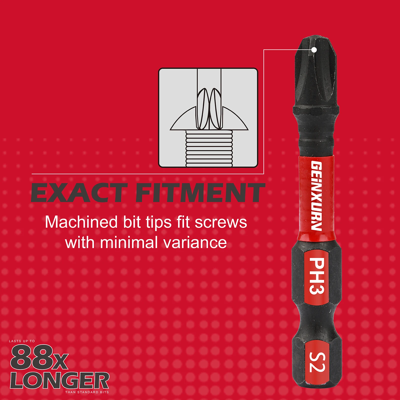 Geinxurn 2 in. Impact Tough #1#2 #3 Phillips Screwdriver Bits Set,S2 Alloy Steel Magnetic Power Bit Set(PH1/PH2/PH3)