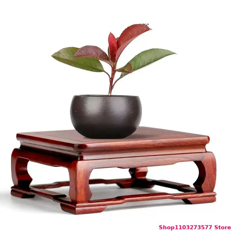 Redwood Carved Wooden Square Decorative Base Mini Model Sculpture Display Table Garden Bonsai Incense Burner Plant Display Rack