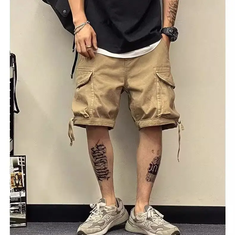 Summer 2026 Pure Cotton Five-point Tooling Shorts Men's New Casual Short Loose Straight Trendy Multi-pocket Half Pants Men