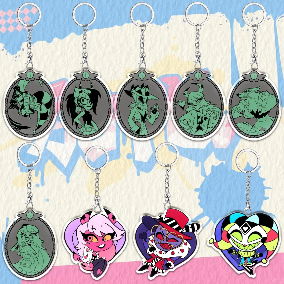 12cm Hazbin Hotel Cartoon Acrylic Keychain Charlie Vaggie Alastor Morningstar Backpack Clothing Pendant Decoration Key Chain