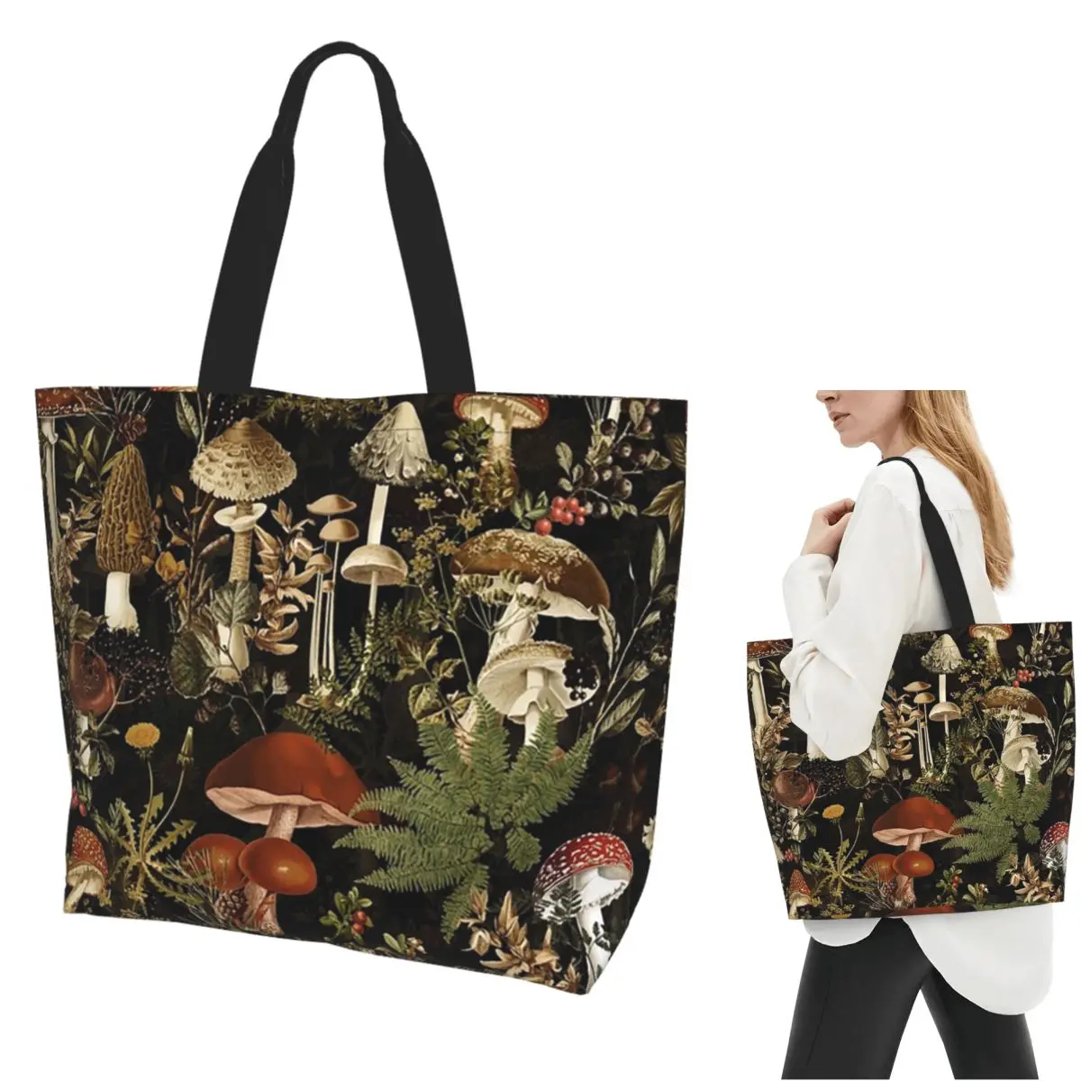 

Полуночные грибы, лес, ботанический ночной сад, сумка для покупок, парусиновая сумка на плечо большой вместимости, сумка для покупок, продуктовая сумка