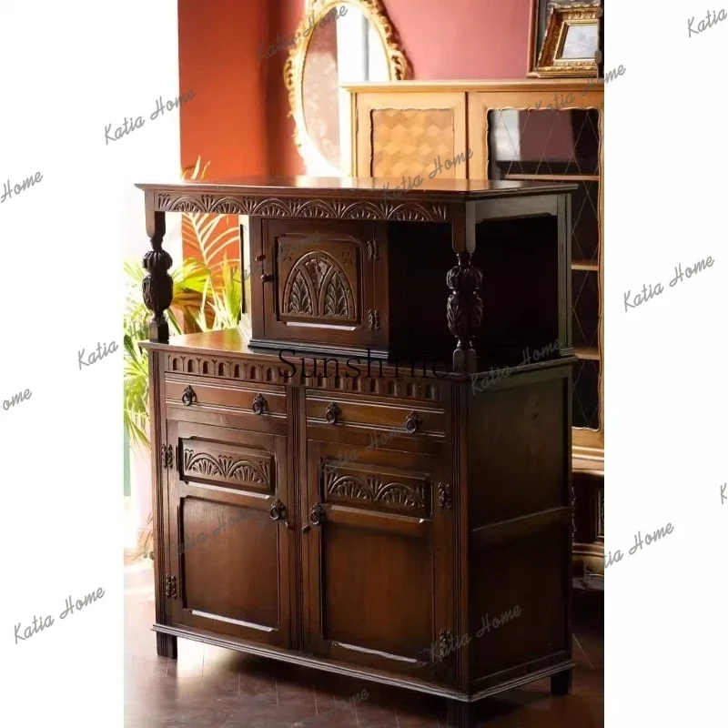 PG French retro carved dining side storage, dishes, ornaments display, shooting decorative cabinet