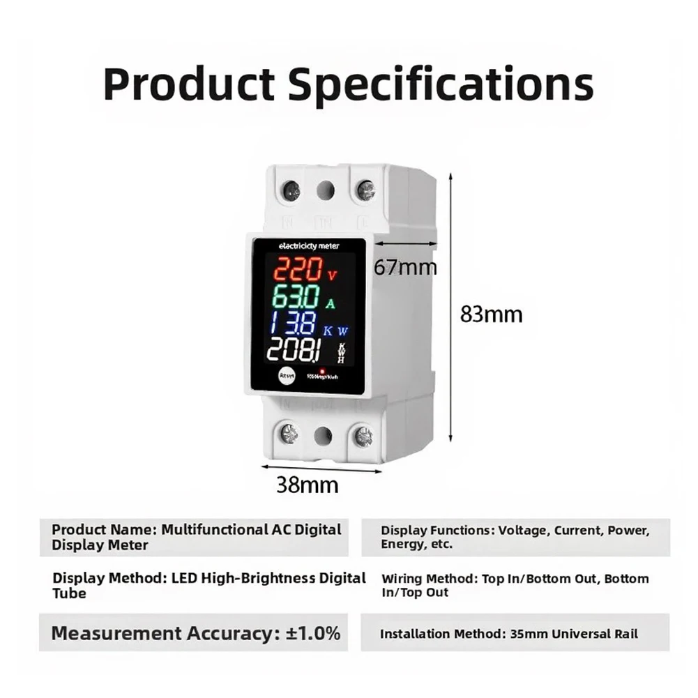 2pcs Digital Voltmeter, For Current, Power Factor, Electricity Meter AC30-400V Multifunctional Digital Display Voltage