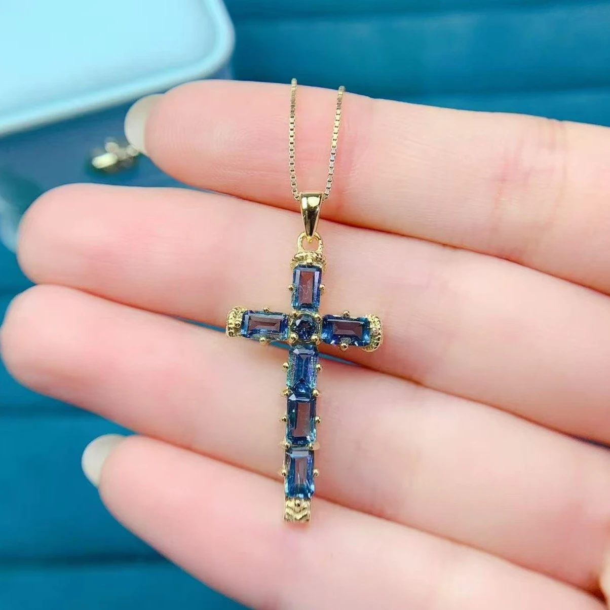 925-sterling-silver-natural-topaz-cross-pendant-certified-london-topaz-jewelry-gold-plated-gemstone-necklace-pendant