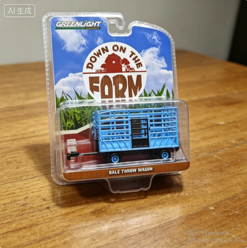 Green Light 1:64 In Farm Series 10- Bale Throw Wagon Thrower - Light BlueCar Model Alloy Model Collectibles Children's Toy Gifts