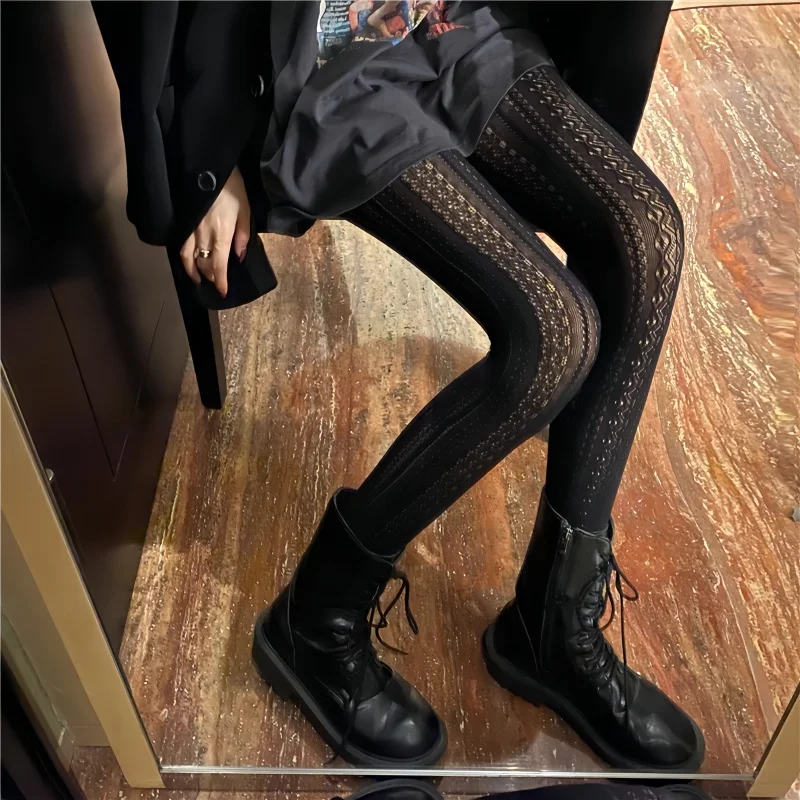 

Japanese Sweet Lolita Sexy Stripe Nylon Pantyhose for Women White Fishnet Tight Hollow Design Stockings Meias De Mujer Pantimedi