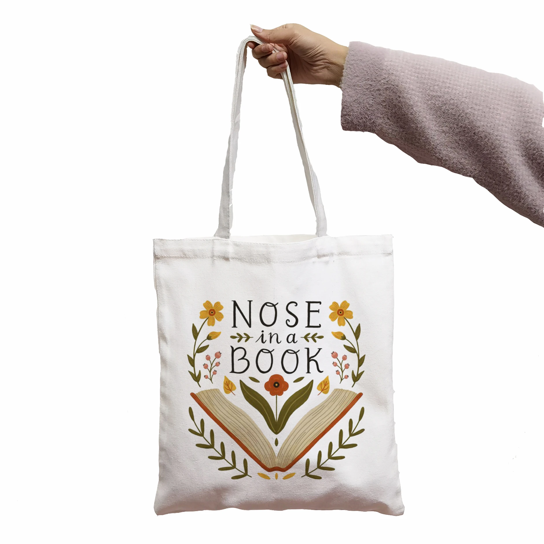 BAG A Bookworm\'s Belongings Nose Book Print Cool Women Shopper Bag White Women Fashion shopper shoulder bags Tote bag,Drop Ship