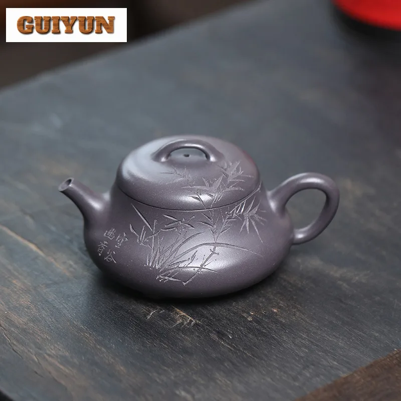 220ml Boutique Yixing Purple Clay Teapots Handmade Han Tang Pot Raw Ore Azure Mud Tea Making Kettle Chinese Zisha Tea Set Craft