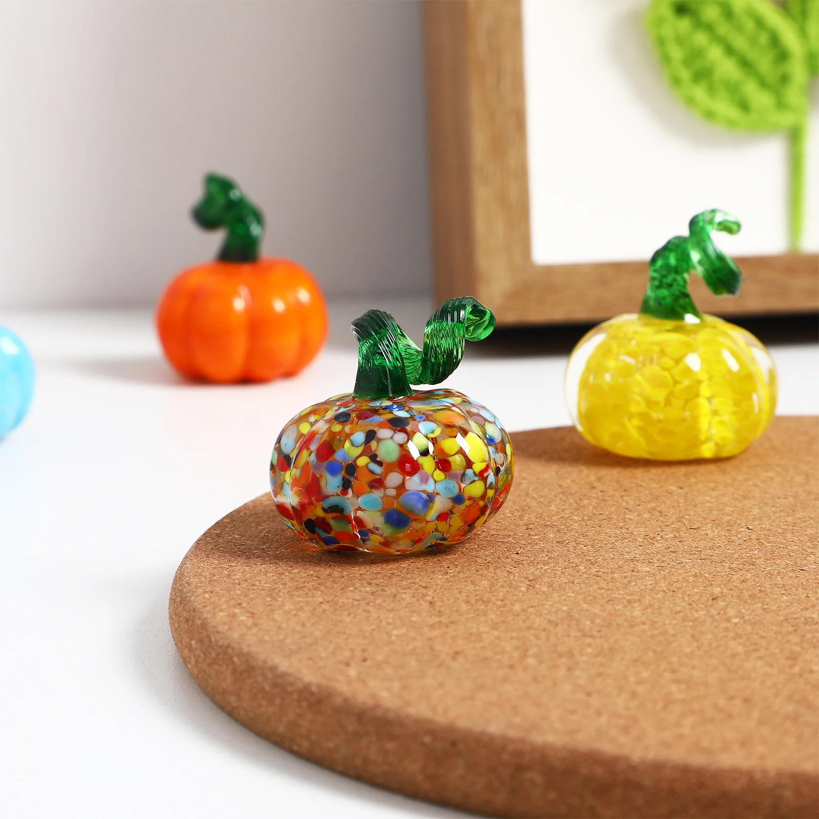 

4Pcs Glass Pumpkin Statues Set Multi Color Mini Pumpkin Decorations Fall Home Decor Table Display Small Glass Pumpkins