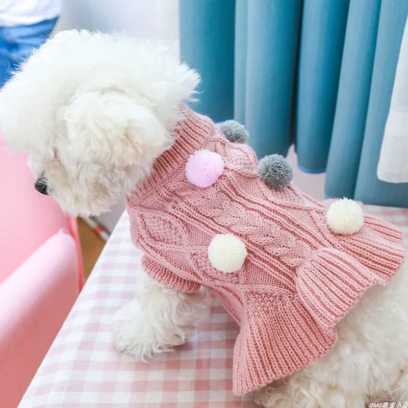 1PC Pet Clothing Cat Pink Pullover Elastic Ball Woolen Skirt Sweater Suitable for Small and Medium Dogs