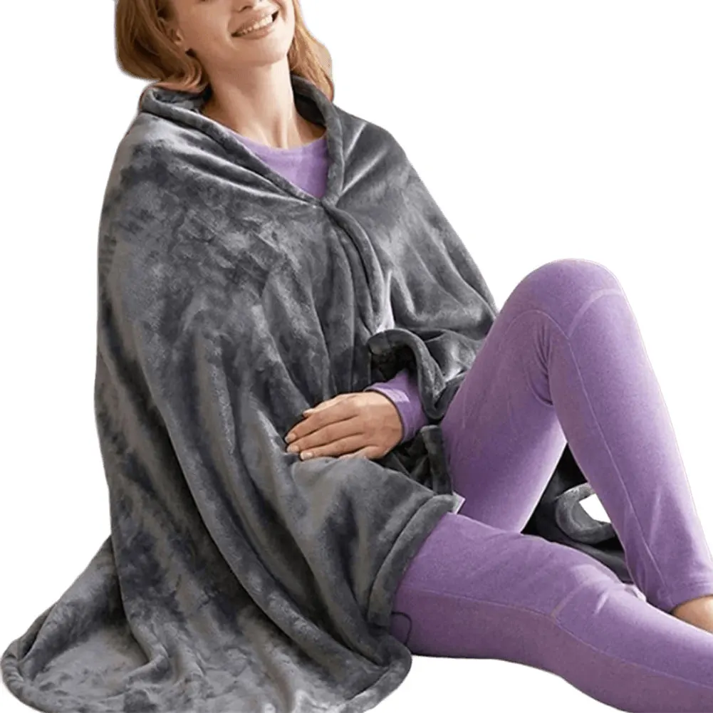 USB Electric Heated Blanket 3 Heating Levels Fleece Heated Blanket Wearable Heated Blanket Cape for Household and Office