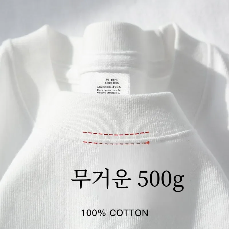 xinjiang cotton500G Heavy PureCotton Thick Drop Shoulder Short sleeve T-shirt Solid Loose Casual Men's and Women's Basic Half... image 4