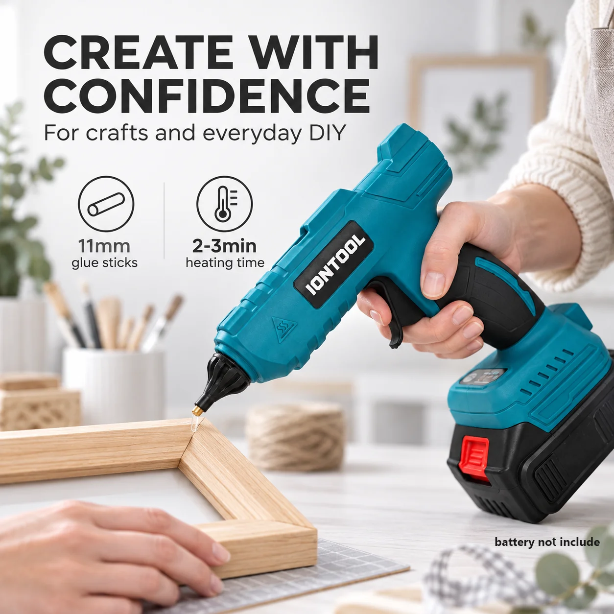 IONTOOL 11mm Cordless Hot Glue Gun Quick Heating 2-3min for Garden Tool Repair and Wood/Plastic Bonding DIY Tool