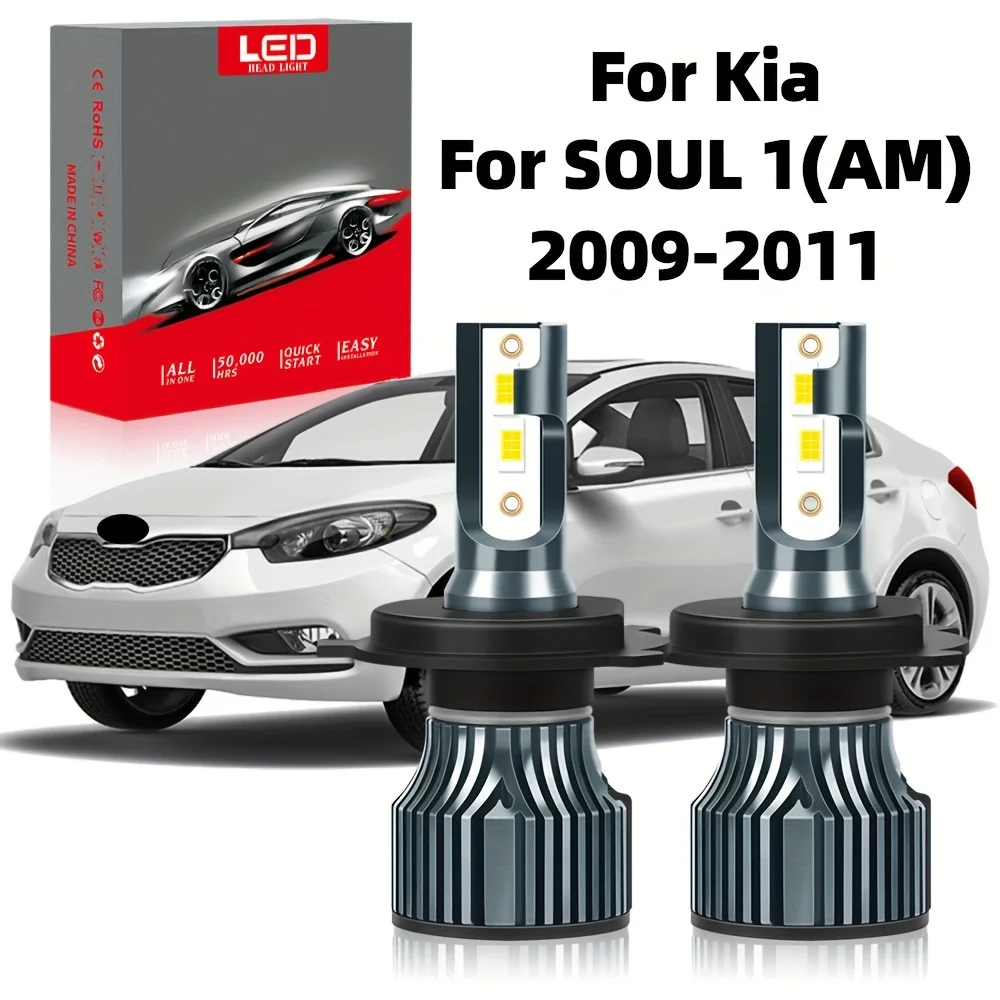 Fit For Kia SOUL 1 (AM) (2009-2011), High Low Beam All In One Small Size Plug-N-Play, 6500K White Lamp Turbofan, 2pcs