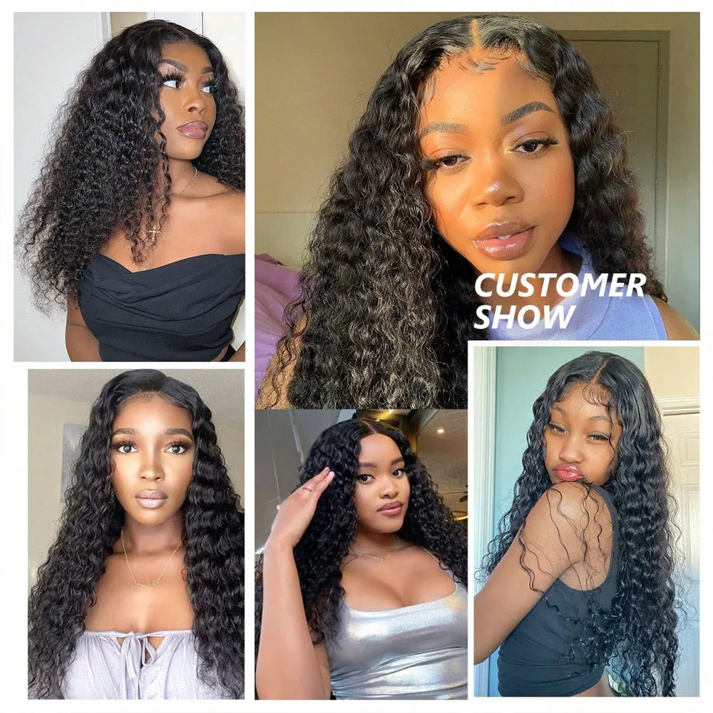 13x4 Deep Wave Human Wig Transparent Lace Front Wig Pre Plucked Brazilian Human Hair Wig 40 Inch 13x6 Lace Front Wigs Human Hair Pre Plucked With Baby Hair Natural Black