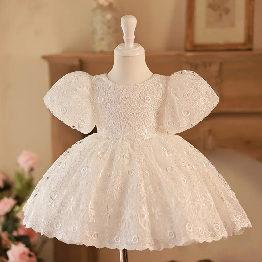 

Fashion Lace Fabric Flower Girls Ball Gown Kids Performance Clothes Birthday Party Wedding Formal Prom Dress For Easter A1806
