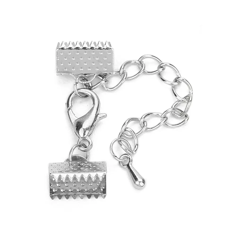 

Ribbon Ends Clamps 12mm Lobster Buckle Easy to Use Textured Crimp End Clamps for Necklace Bracelet Jewelry Making Plated Ribbon