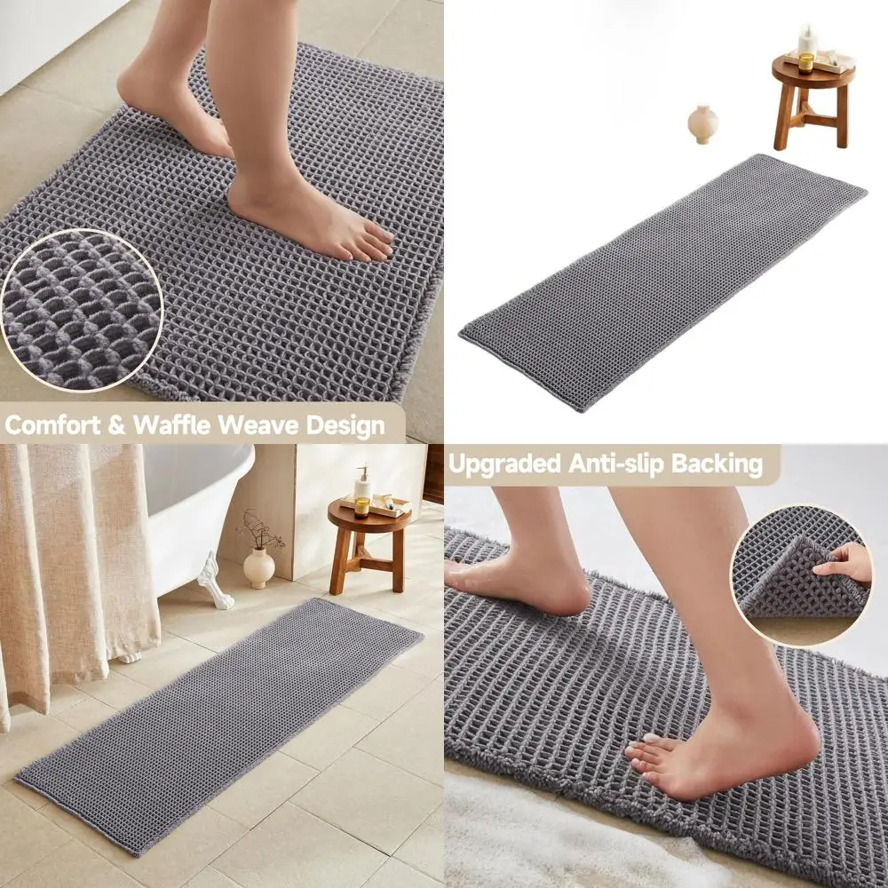 

Grey 72x24 Non-Slip, Absorbent, Quick-Dry Boho Waffle Runner Rug for Farmhouse Bathroom Decor
