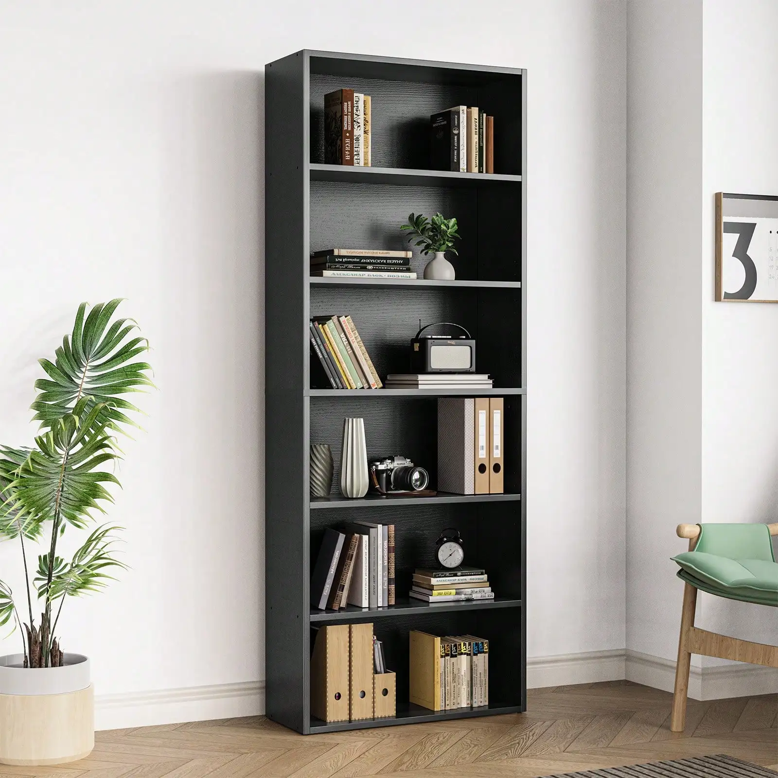 Sweetcrispy 2 Sizes Industrial Bookcase - Large Tall Floor Standing Open Bookshelf For Home Office, Living Room, And Bedroom Storage