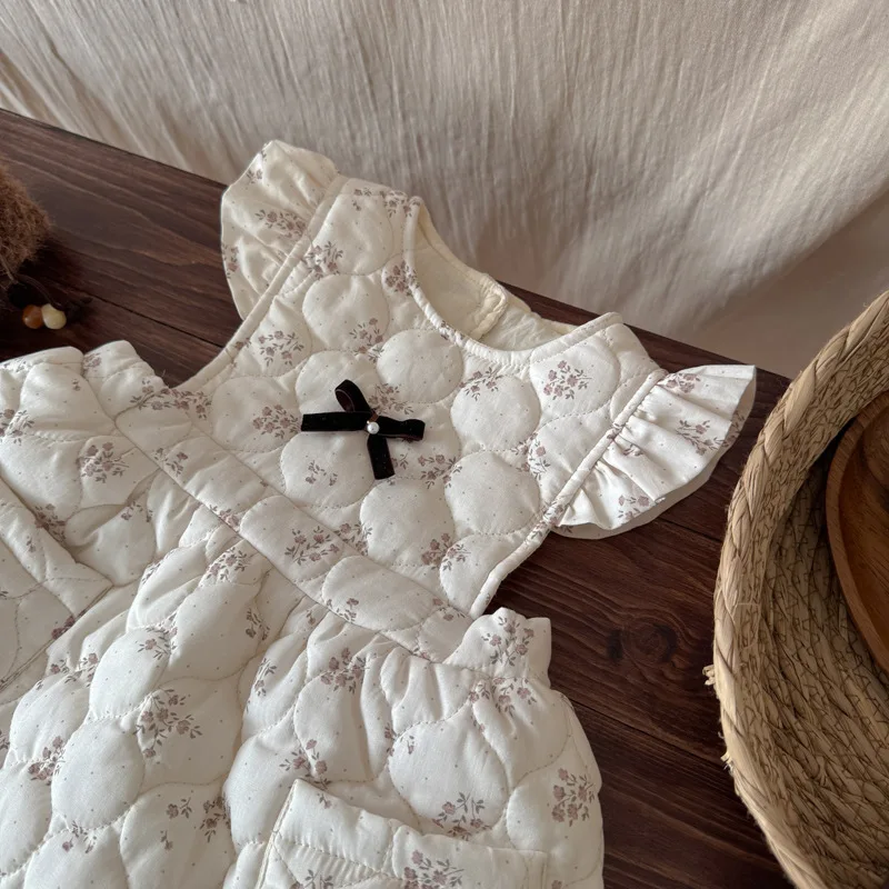 الفتيات الخريف والشتاء مبطن الأزهار تحلق كم حزام تنورة طفلة اللباس الكورية الأطفال الشتاء سميكة القطن تنورة #4