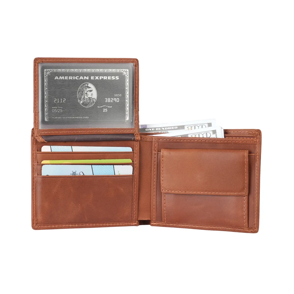 1160 Men's Bifold Leather Short Wallet, Cowhide Men's Leather Wallet, Thickened Coin Purse, Retro Casual Card Bag