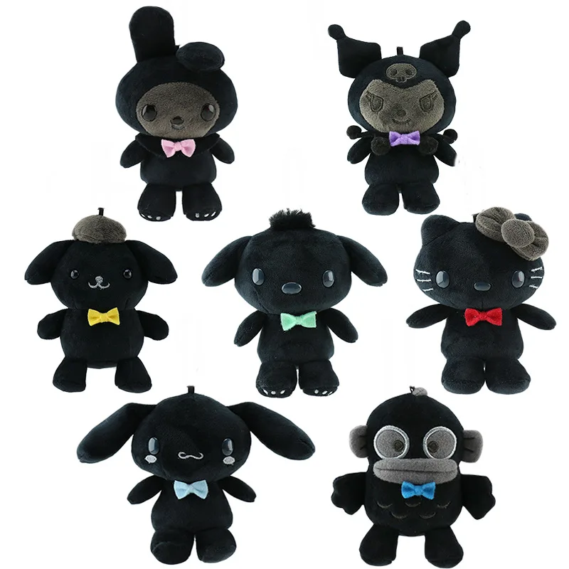 Sanrio Dark Black Hello Kitty Hangyodon Plush Filled Keychain Cool Couple Backpack Hanging Rope Decorative Doll Christmas Gift