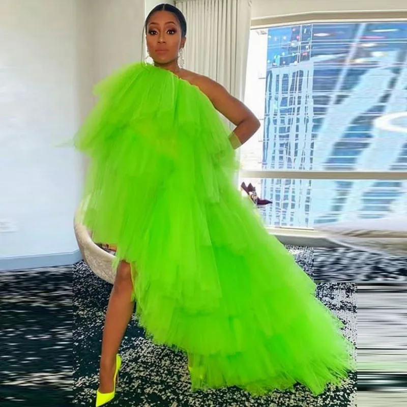 

Tiered Tulle Women Dresses Green High Low High Street Tulle Skirt Long Summer Women Dress To Party Vestido De Mulher