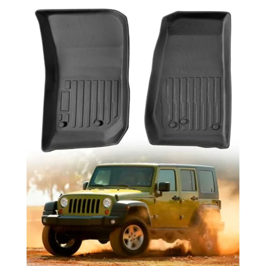 

Car Floor Mats for Jeep Wrangler: 2007-2018 JK 2-Door and JKU 4-Door, All Weather Rubber Car Accessories Front Row Liners, for