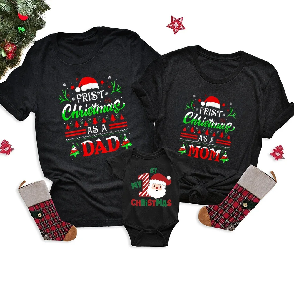 First Christmas Family Shirts Cloth First Christmas As Dad/ Mom Baby 1st Xmas Family Look Holiday Match Tshirts  Xmas Gift