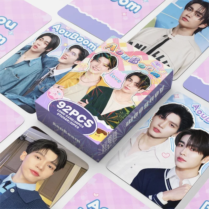 92Pcs/Set AouBoom BounPrem AuauSave Thai Star Drama CP Laser Lomo Holographic Photo Cards with Bonus Stickers Collectible Decks image 2