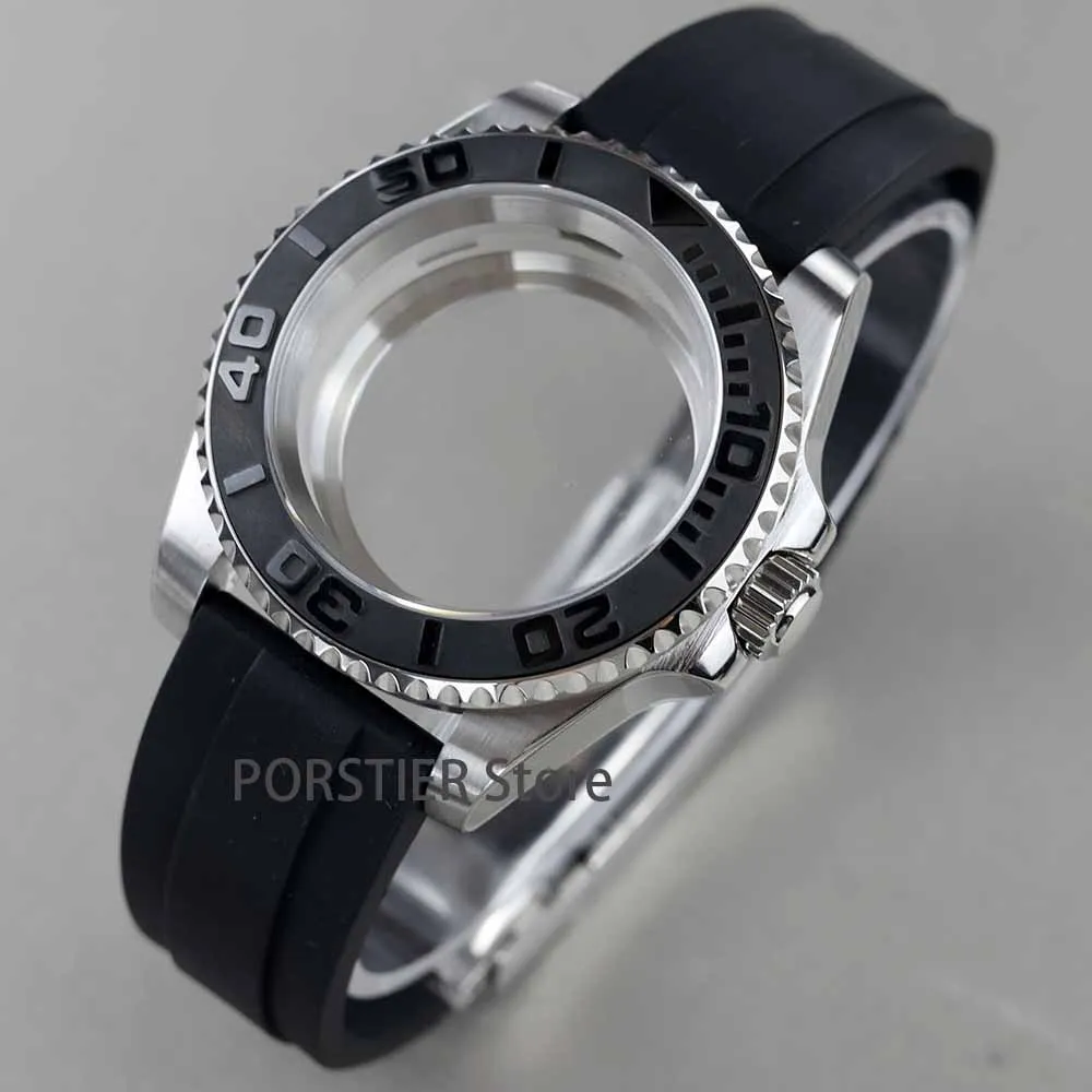 40mm silver NH35 case sapphire glass For Seiko NH35 NH36 movement waterproof 28.5mm Dial YACHT-MASTER watch cases Rubber Strap